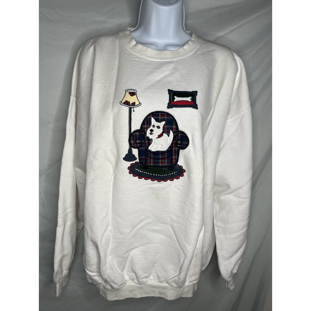 Northern Reflections Sweatshirt Scottie Dog Armchair Appliques Sz L 90s USA